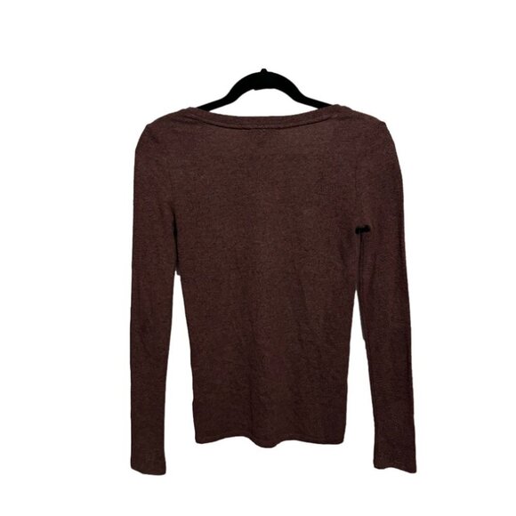 Express One Eleven Maroon Long Sleeve V-Neck Shirt - Picture 2 of 4